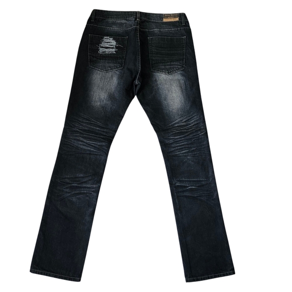 Men's Blue Black Wash Distressed Denim Jeans (No Tags, Never Worn) - Picture 5 of 10